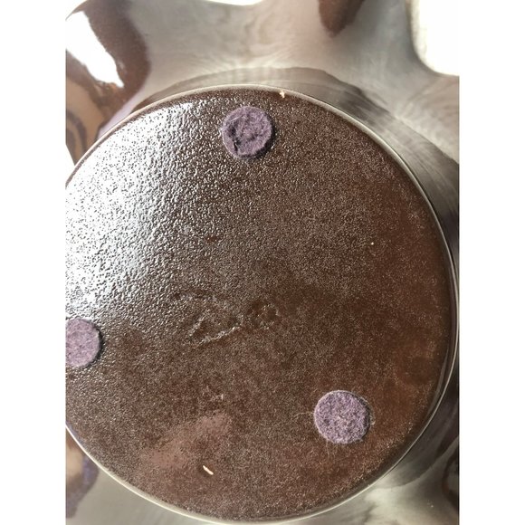 Unique Handmade Glazed Pottery Bowl w/Flutted Edges, Signed - Picture 4 of 5